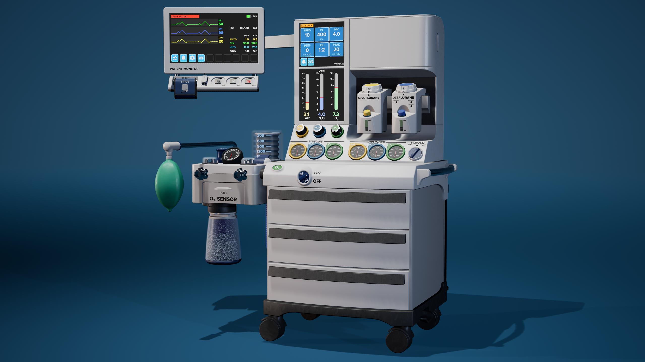 A render of the SIMVANA anesthesia machine